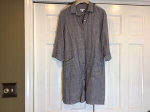 J.Jill Love Linen Shirt Dress Womens XS Blue Striped Button Lounge Resort Luxury